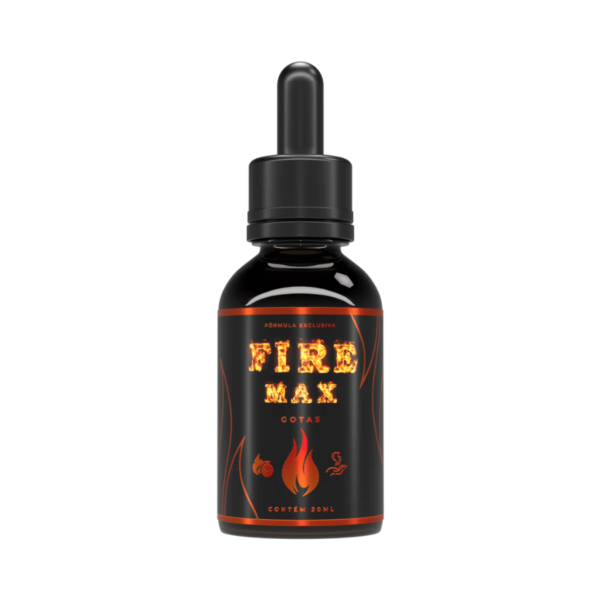 Frasco de Fire Max sobre uma superfície elegante com pétalas de rosa.
